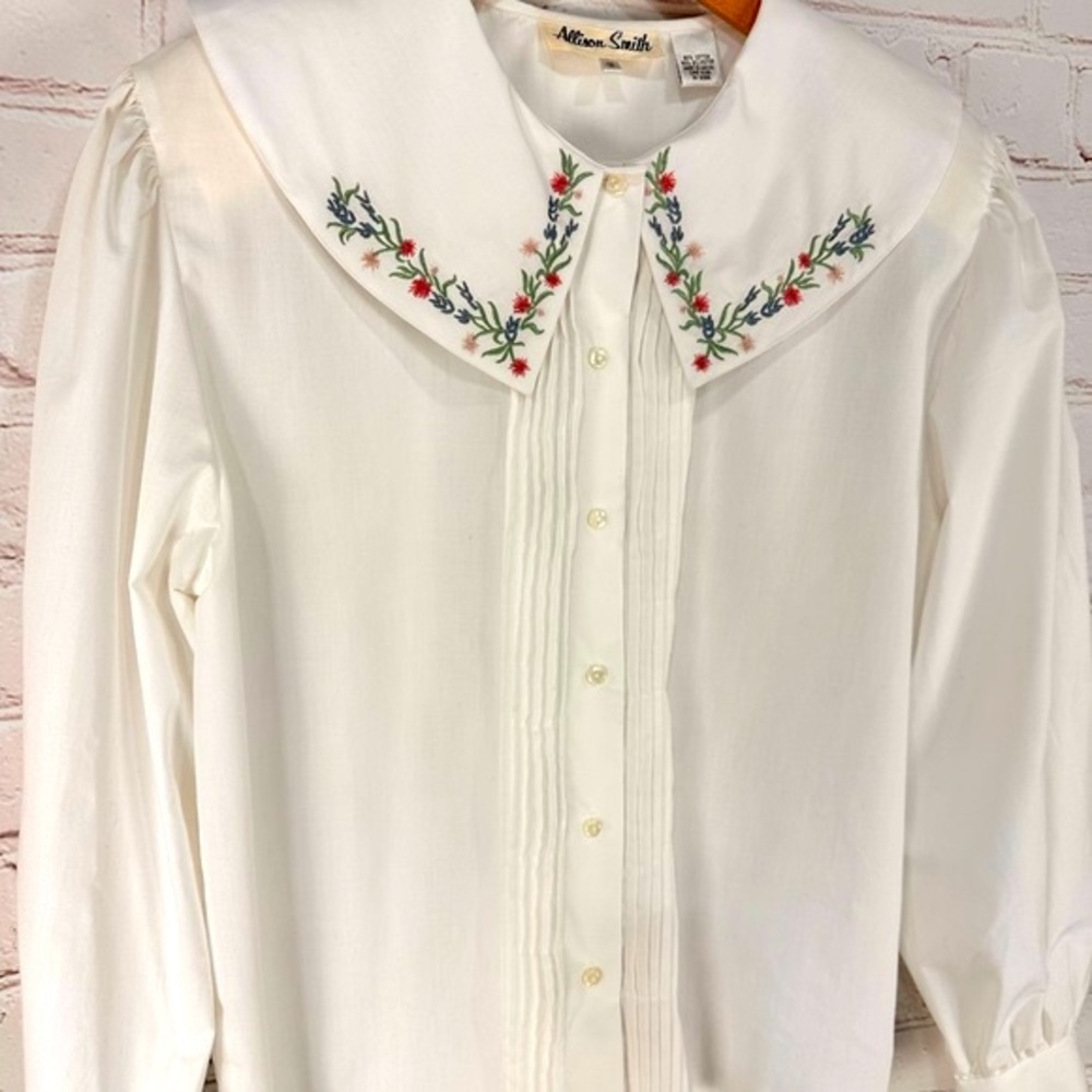 Allison Smith vintage embroider collar white button down blouse size 12 - Picture 3 of 12